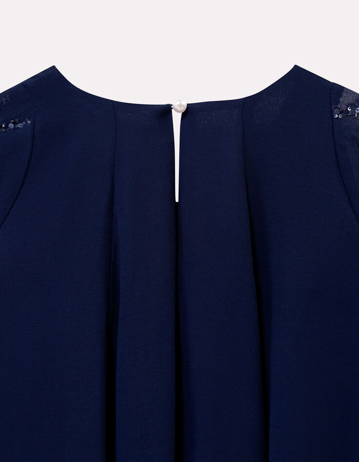 RAFFY - Robe marine manches sequins brodés-4