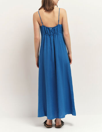 RIMINI - Robe longue Santorin blue à fines bretelles lin-2