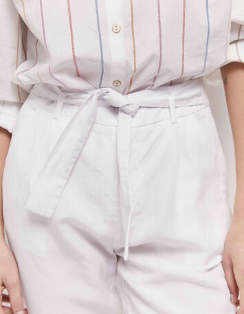 PEARL - Pantalon néo-carotte blanc ceinturé-3