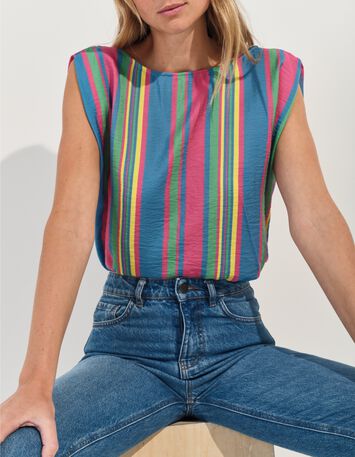 CANDI - Top jaune motif rayures multico -5