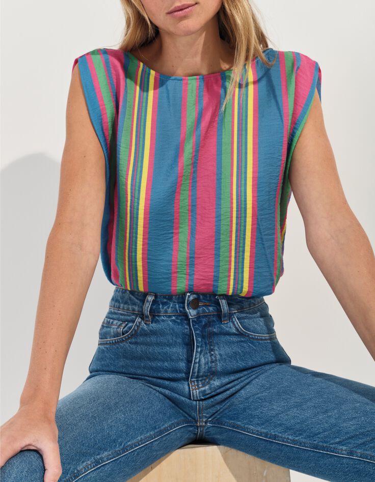 CANDI - Top jaune motif rayures multico -5