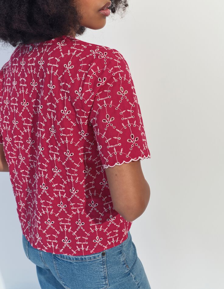 CRUZ - Top rose coton bio n&eacute;o-broderie -2