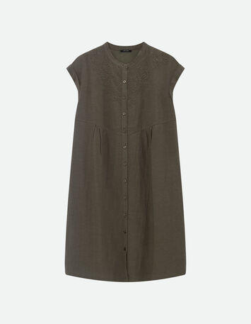 RONDONIA - Robe kaki coton lin broderies plac&eacute;es -5