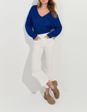 TONY - Pull bleu tricot c&ocirc;tel&eacute; manches chauve-souris -7