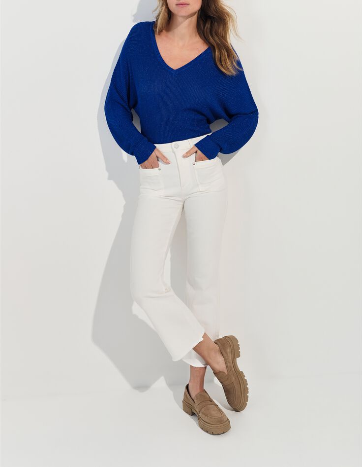 TONY - Pull bleu tricot c&ocirc;tel&eacute; manches chauve-souris -7