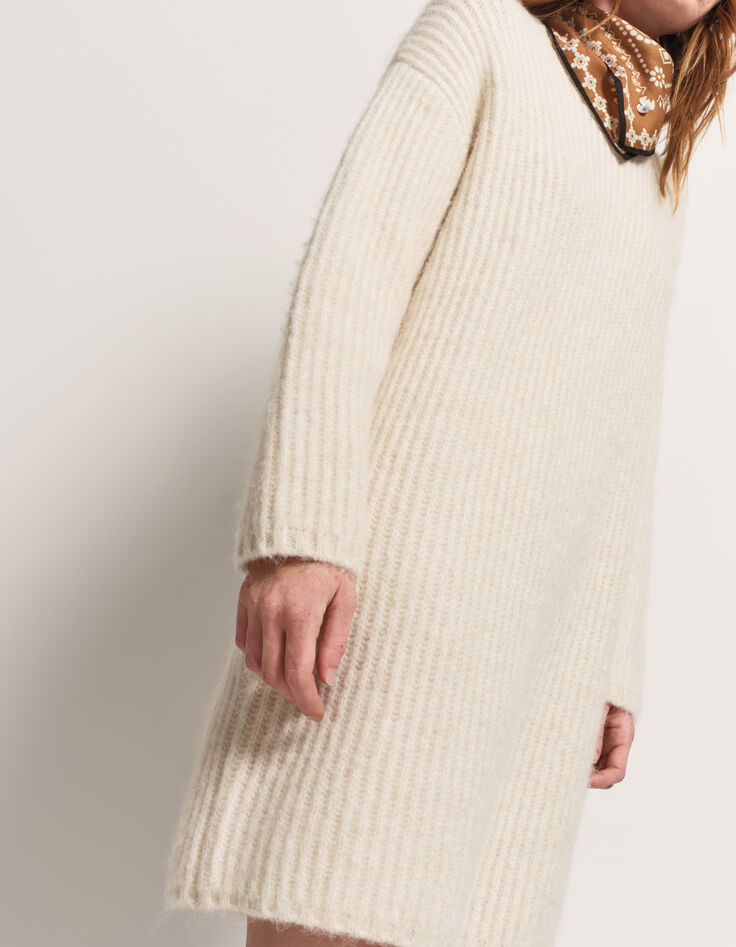 ROSEMAY - Robe pull écrue tricot côtelé-5 ROSEMAY - Robe pull écrue tricot côtelé-5