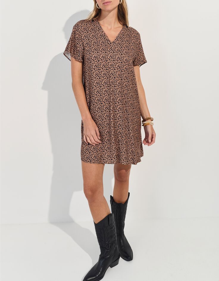 REKO - Robe beige Lenzing&trade; Ecovero&trade; imprim&eacute; micro l&eacute;opard -2