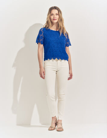 CARAIBES - Top bleu dentelle esprit macramé -6