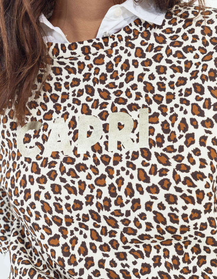 MERAKI - Sweat noir coton bio imprimé léopard message doré-4
