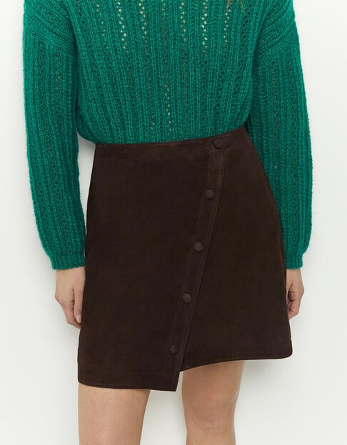 JUPITER - Jupe courte marron en cuir velours - One Step