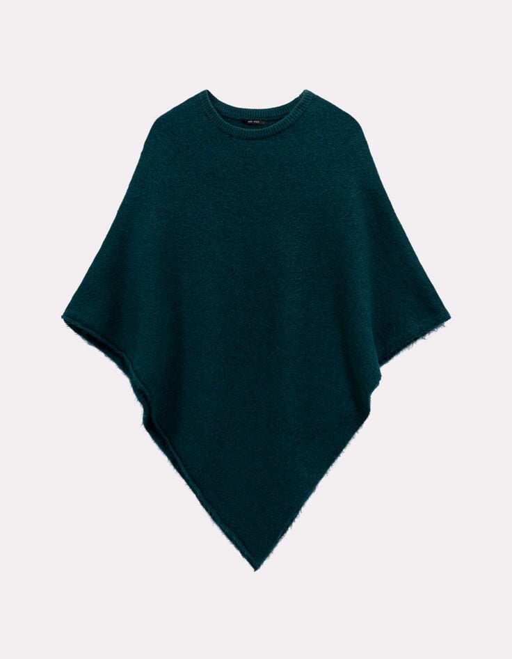 ALAMO - Poncho vert tricot col rond-1 ALAMO - Poncho vert tricot col rond-1