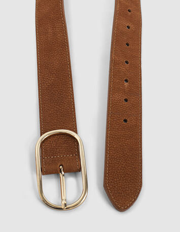 ACCESS - Ceinture caramel en cuir velours grainé-3