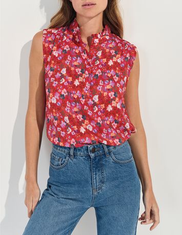 COLIBRI - Top rouge imprim&eacute; floral d'&eacute;t&eacute; -2