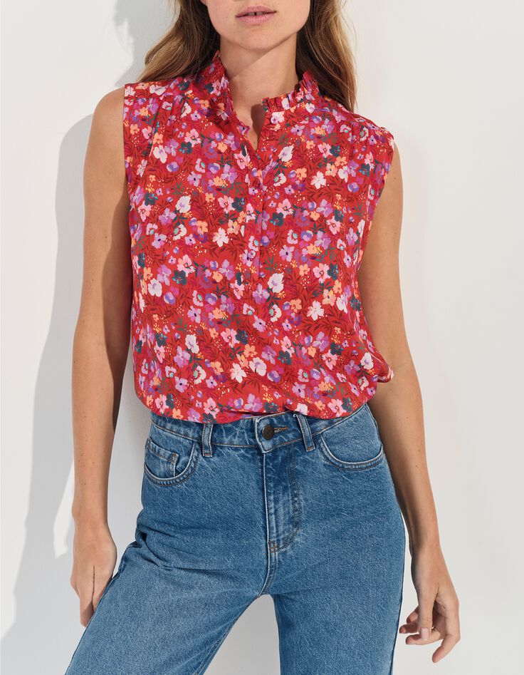 COLIBRI - Top rouge imprim&eacute; floral d'&eacute;t&eacute; -2