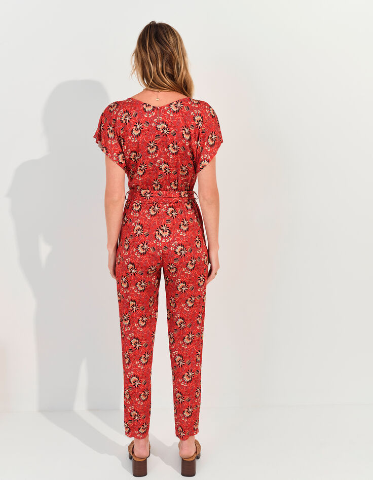 RODRIGUE - Combinaison orange imprimé floral d'été -2