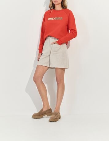 MURILO - Sweat orange coton bio message m&eacute;tallis&eacute; -7