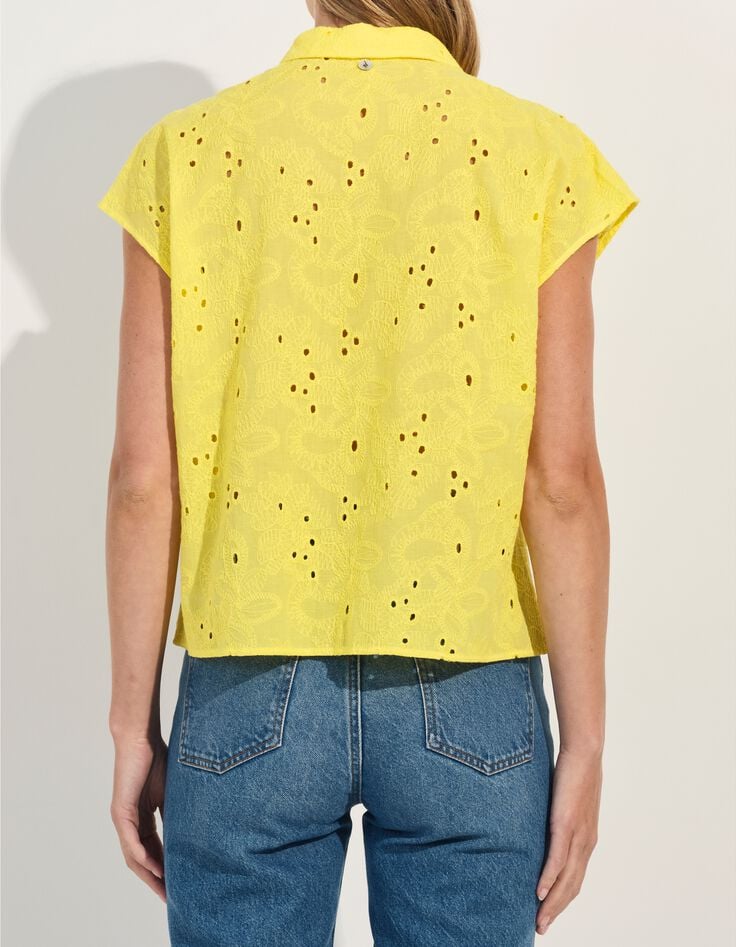 COATI - Chemise jaune broderie anglaise ton sur ton -5