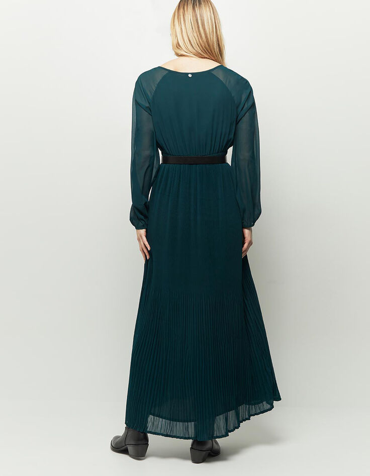 ROWAN - Robe longue vert cèdre plissée en-2