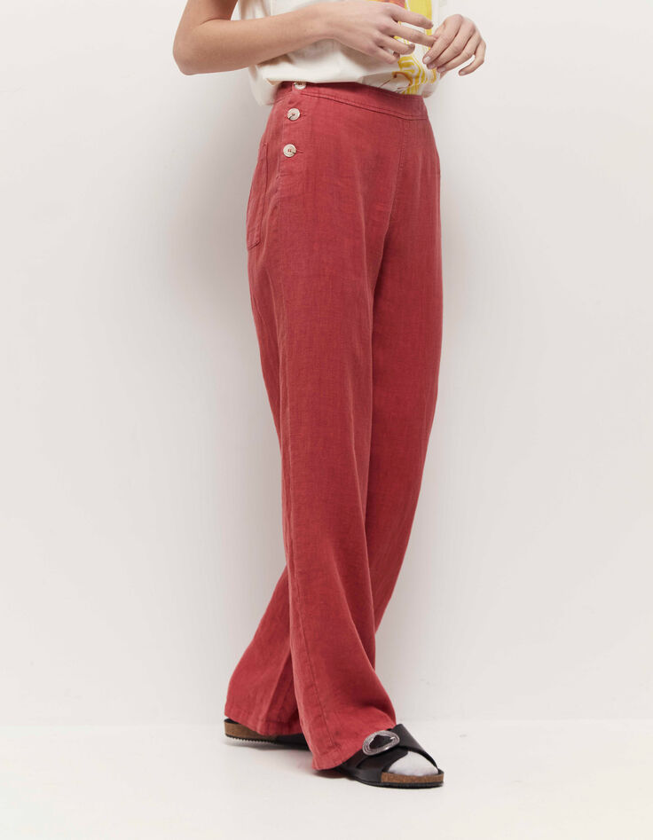 PAMELA - Pantalon &agrave; pont chilipepper en lin-2