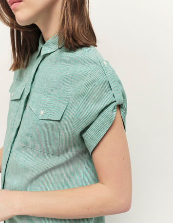 RIEG - Robe chemise green grass motif rayures-4