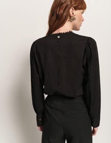 CLOE - Blouse noire coton bio broderie anglaise-3