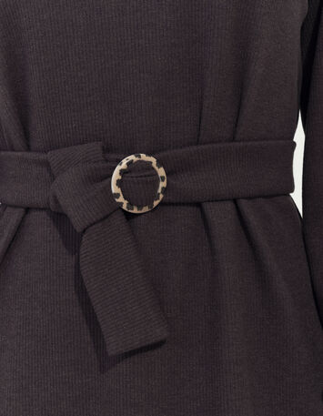 RAVENA - Robe sweat gris fonc&eacute; maille c&ocirc;tel&eacute;e -5