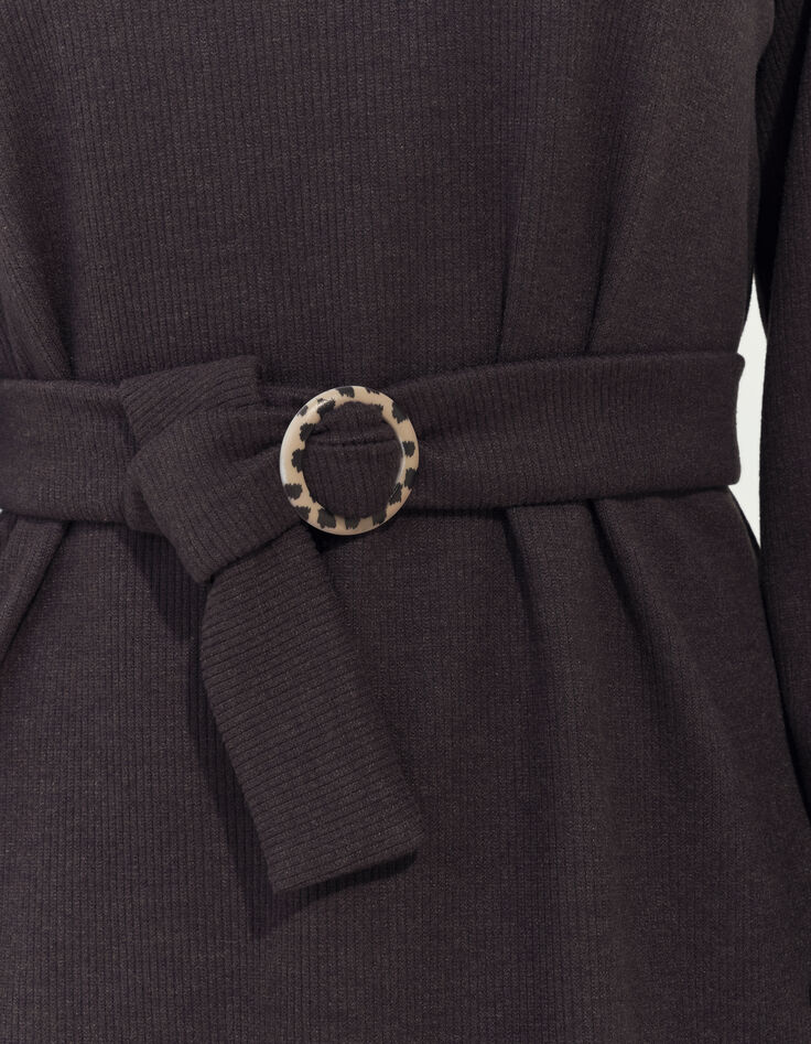 RAVENA - Robe sweat gris fonc&eacute; maille c&ocirc;tel&eacute;e -5