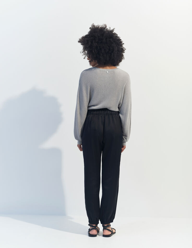 PAZIA - Pantalon battle noir satiné -2