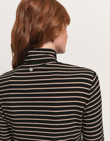 MOOD - T-shirt gris col roulé maille rayée-3