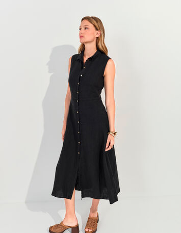RECIFE - Robe chemise longue noire lin certifié surteint-2