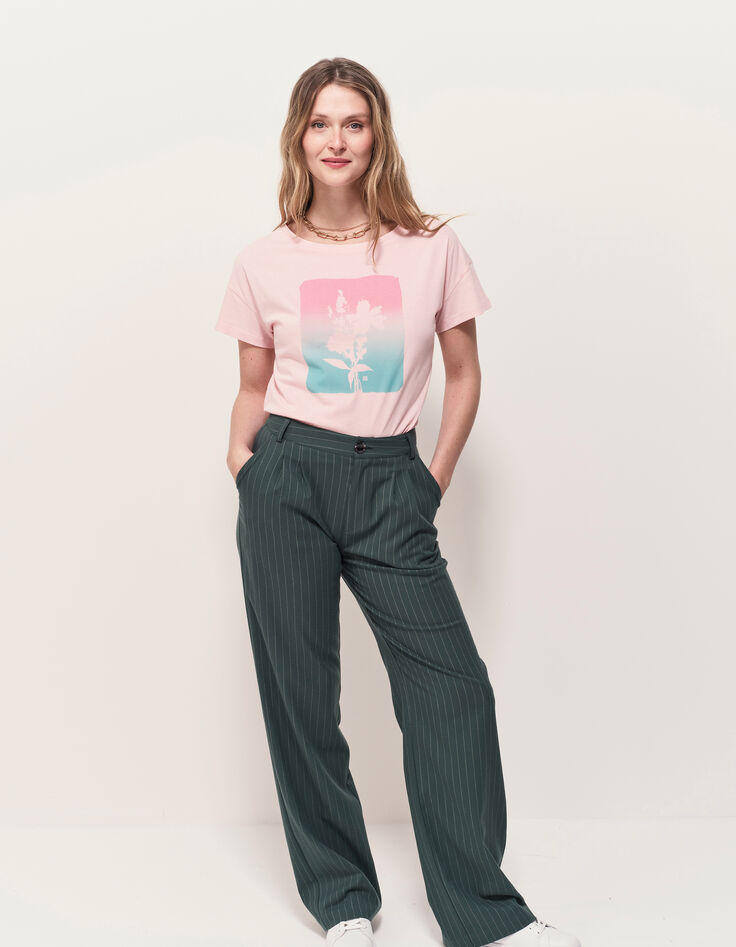 MAURO - T-shirt rose coton bio visuel arty floral-8 MAURO - T-shirt rose coton bio visuel arty floral-8