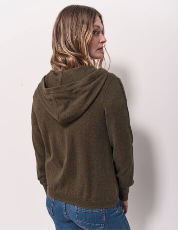 TARA - Cardigan kaki zippé à capuche-3