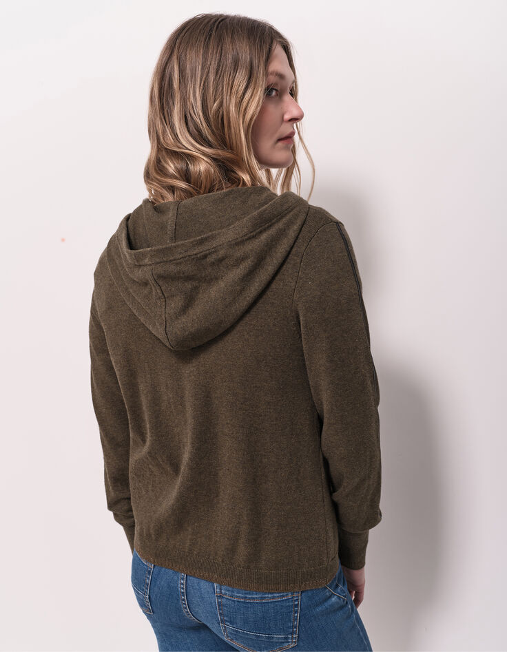 TARA - Cardigan kaki zippé à capuche-3