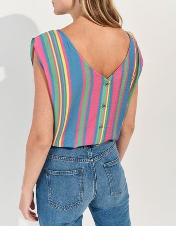 CANDI - Top jaune motif rayures multico -3