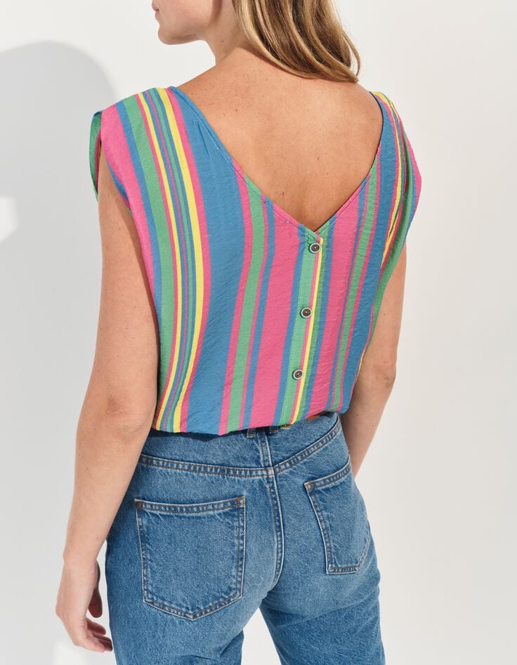 CANDI - Top jaune motif rayures multico -3