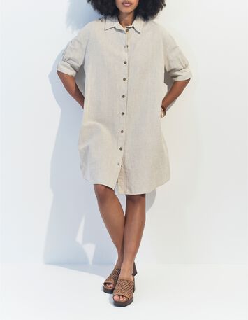 REACH - Robe chemise beige chin&eacute; en lin et coton -2