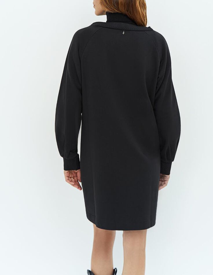 RANA - Robe sweat noir avec broderies ton sur ton-3