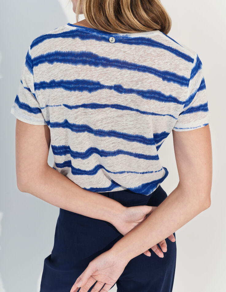 MILLET - T-shirt blanc motif rayures floues bleues -3