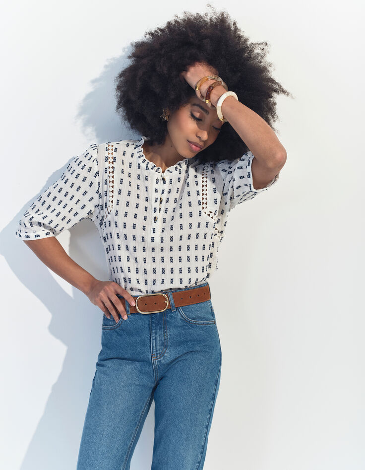 CLAUDIA - Top blanc jacquard minimaliste -2