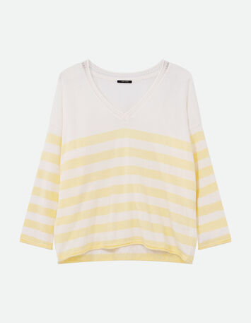 TZAR - Pull écru coton bio rayé jaune danseuse au dos-3