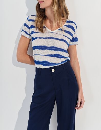 MILLET - T-shirt blanc motif rayures floues bleues  - One Step