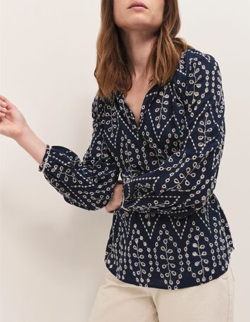 COLOMBE - Blouse marine broderies all over-2