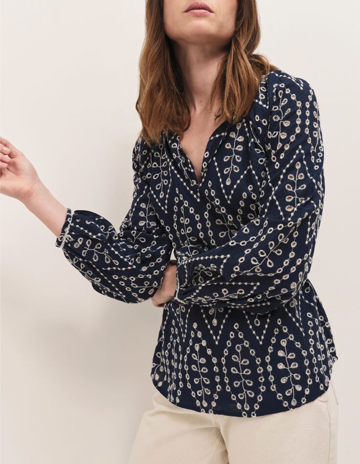 COLOMBE - Blouse marine broderies all over-2