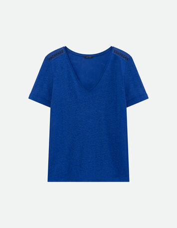 MARINGA - T-shirt bleu détails dentelle -6