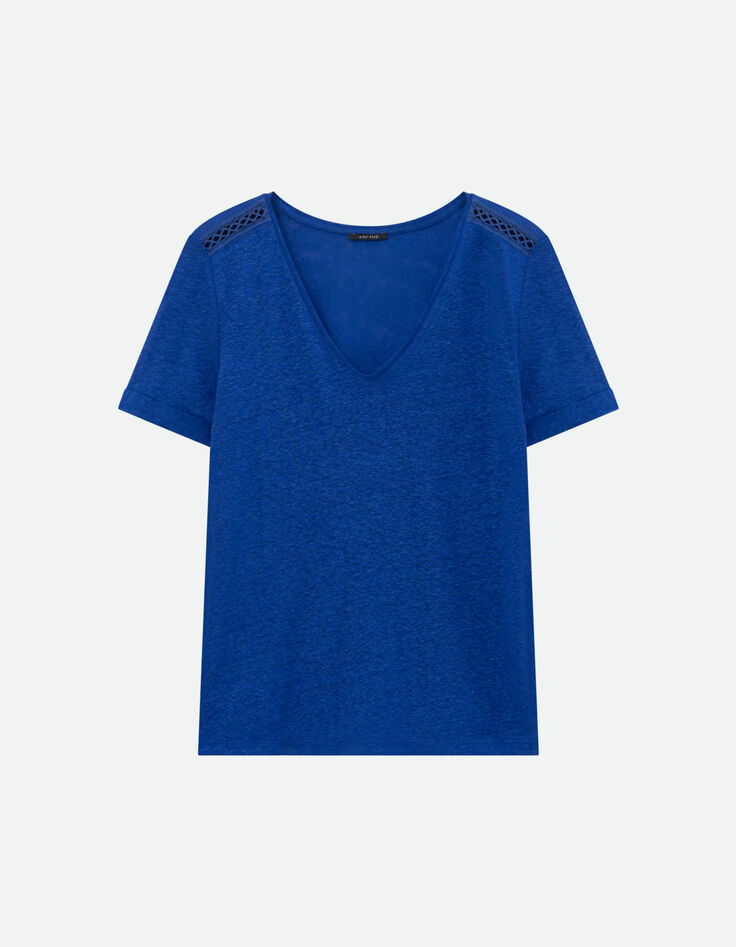 MARINGA - T-shirt bleu détails dentelle -6