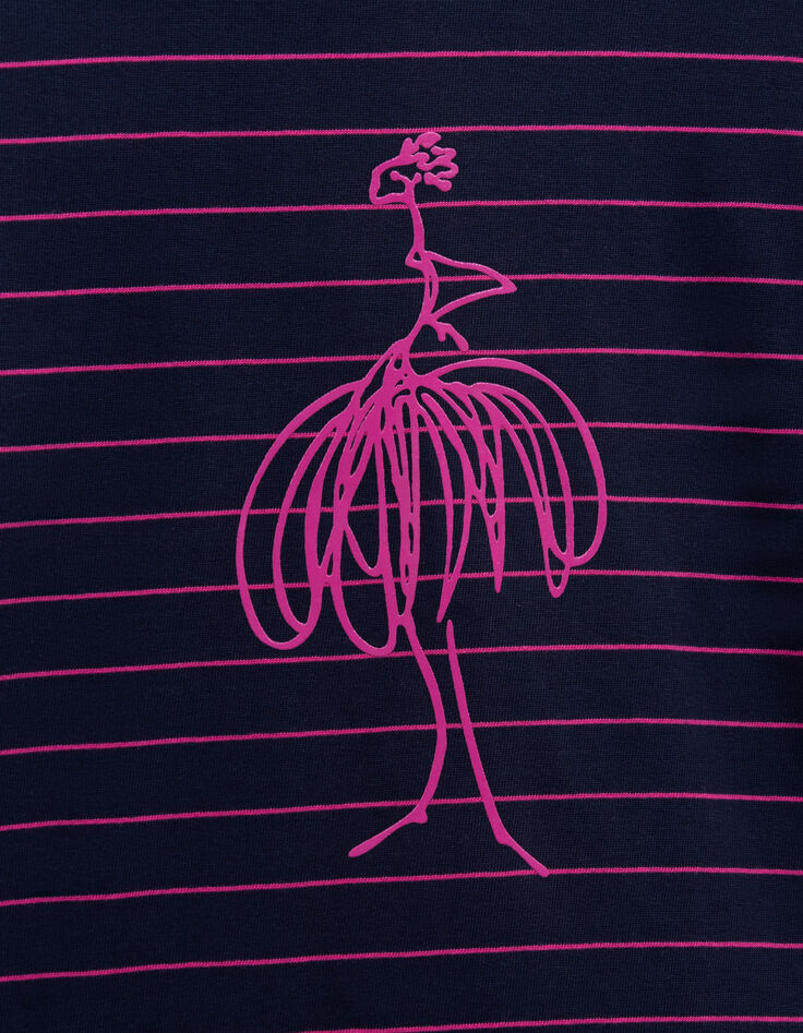 MELKI - T-shirt marine rayé rose coton bio avec danseuse-7