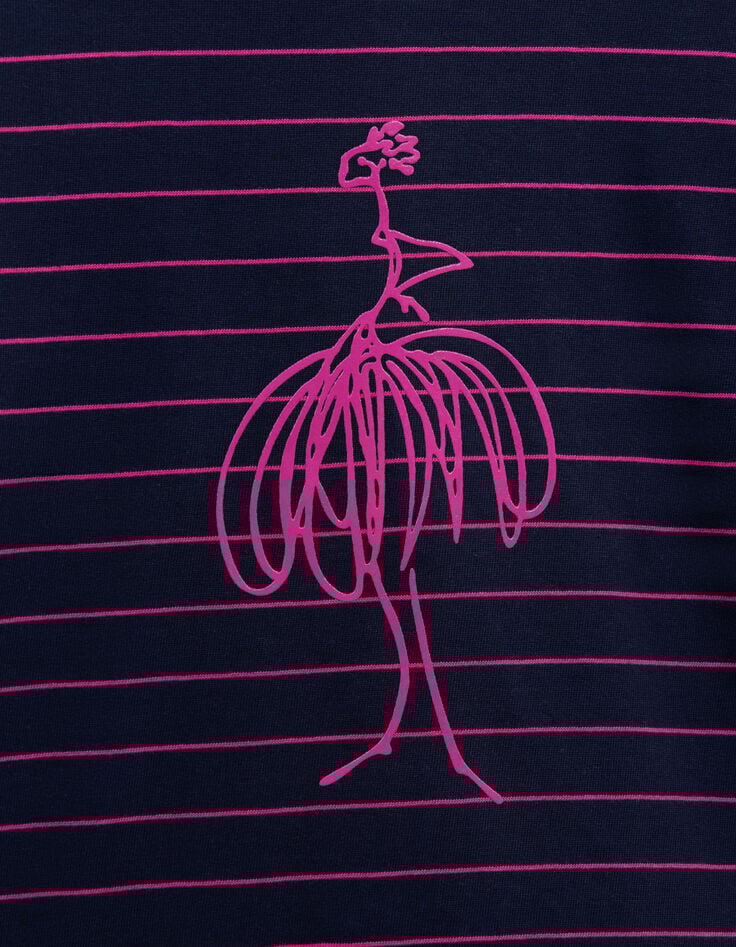 MELKI - T-shirt marine rayé rose coton bio avec danseuse-7 MELKI - T-shirt marine rayé rose coton bio avec danseuse-7
