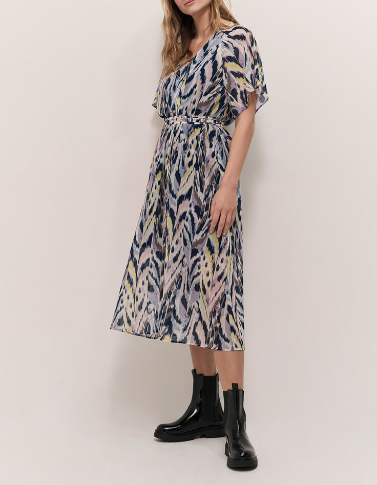 RADKA - Robe midi écrue à imprimé ikat luminescent-1