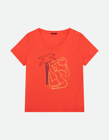 MADIE - T-shirt orange coton bio visuel danseuse arty -6