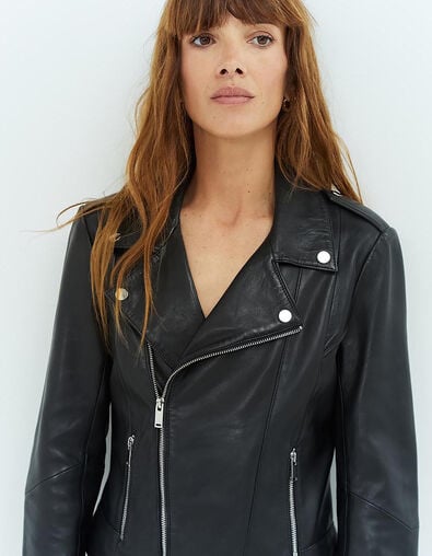 DEAN - Blouson biker noir en cuir - One Step